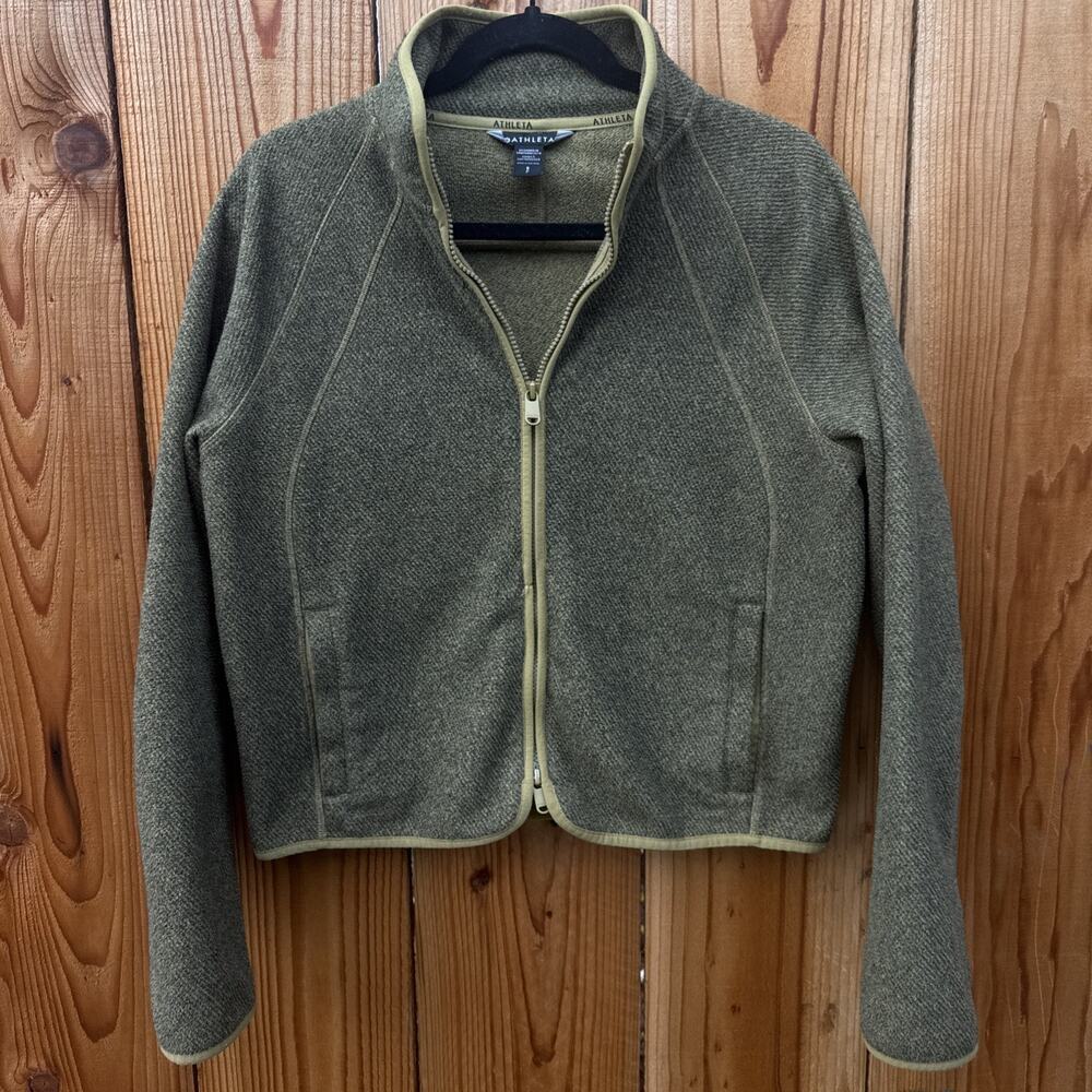 ATHLETA Women's Stroll Fleece Full Zip Jacket Zip Pockets Size SP Greenwomen